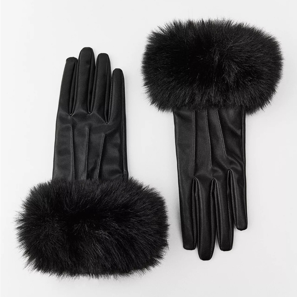 Zara Black Fur-Trimmed Gloves
